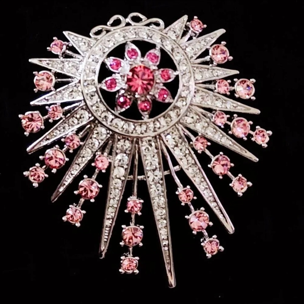 Vintage Dramatic JBK Camrose & Kross Jackie Kennedy Pink Sunburst Brooch - Picture 3 of 7